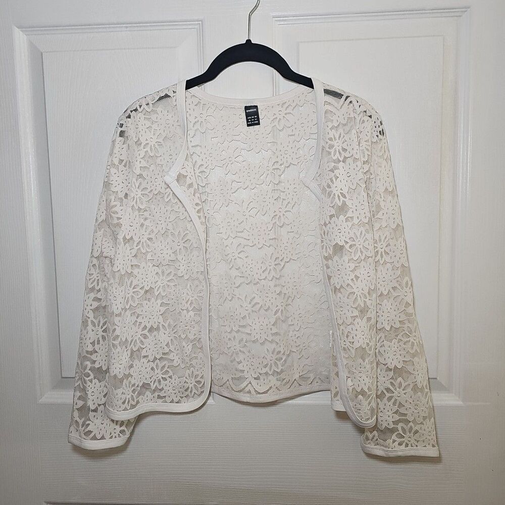 Ranlege Women's White Lace Crochet Open Cardigan Ethereal Coquette XL